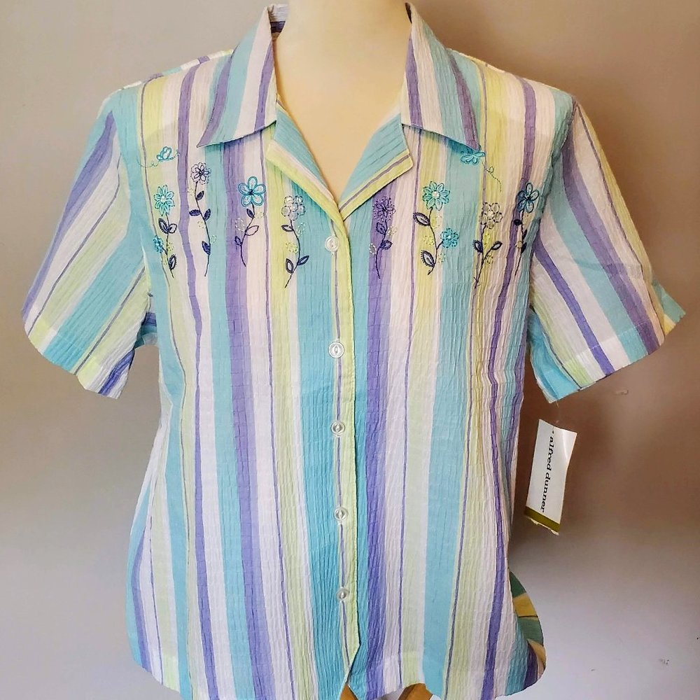 NWT! Alfred Dunner Seersucker Top - Size 14